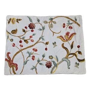 Pottery Barn Crewel Embroidered Floral Pillow Sham Covers  18” X 24" Pillowcase